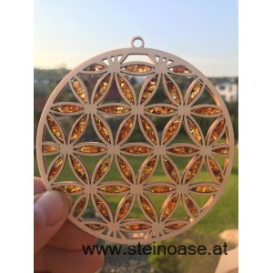 Fensterbild Suncatcher Blume des Lebens & Bernstein Ø 20cm